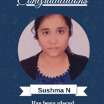 Certification/celebration card featuring a photo of Sushma N and the title 'AI&ML Engineer' for Amantya Tech Pvt Ltd, with a 'Has been placed' message