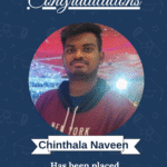 ISM University of Skills logo, dark blue congratulatory banner, circular photo of a man named Chinthala Naveen, announcing his placement at Girmiti Software Pvt Ltd as a Full-Stack Developer.