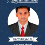 Certificate-style congratulations banner featuring portrait of Karthikeyan S as a Full-Stack Developer at Girmiti Software Pvt Ltd with ISM logo at top.