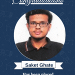 Banner congratulating Saket Ghate on placement as AI&ML Developer at HTC, featuring the ISM University of Skills logo and a circular portrait of Saket Ghate.