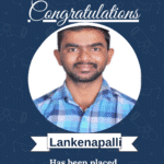 Digital congratulatory certificate with a portrait of Lankenapalli, announcing his placement as Software Engineer at Amantya Tech Pvt Ltd to celebrate his achievement.