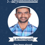 Portrait of Lankenapalli on a navy congratulations banner announcing placement as Software Engineer at Amantya Tech Pvt Ltd.