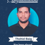 Celebration poster featuring ISM University of Skills logo, a portrait of Thohid Baig in a circular frame, with a banner announcing his placement as Python Developer at Disignocare Solution.