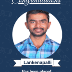 Poster announcing that Lankenapalli has been placed at Amantya Tech Pvt Ltd as an AI & ML Developer, featuring a portrait photo and celebratory design.