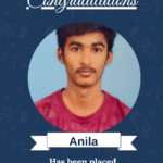 Placement poster with ISM logo, 'Congratulations' banner, portrait of Anila, and text 'AI&ML Engineer' announcing her placement