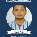 Certificate-style banner announcing Gari Anil has been placed as Python Developer at Infiquity Tech, with a portrait photo.