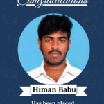 Congratulatory poster featuring Himan Babu's portrait and note of Front End Developer placement at Celestial V Solution.