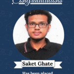 Congratulatory poster with Saket Ghate's photo and note of placement at HTC as AI/ML developer, ISM University of Skills logo at top.