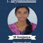 Certificate-style congratulations for M Soujanya, featuring a portrait photo and achievement in Embedded Designer at Tracker Tech (ISM).
