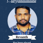 Recognition poster for Revanth: placed as Embedded Designer at Imatrix Vision Tech, with ISM logo; celebrate achievement.