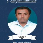Certificate-style poster featuring the ISM University of Skills logo, a circular portrait of Sagar, with the word 'Congratulations' and the title 'Software Engineer' for Embdes Engineering Solution placing him.