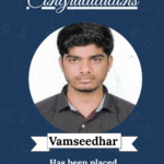 Celebratory poster featuring a circular headshot of Vamseedhar against a blue background, with his name and title 'Embedded Developer' and 'Congratulations' text above.