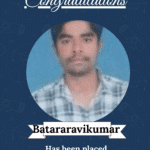 Certificate-style poster featuring ISM University of Skills at the top, with a circular photo of Batararavikumar in the center, and text announcing the placement: 'Has been placed at Sparr Electronics Limited - Embedded Developer'.
