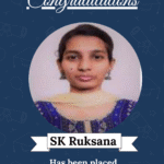 Congratulatory certificate graphic featuring SK Ruksana from ISM University of Skills with a portrait photo and note of placement as Embedded Software Developer at Onward Tech.