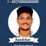 Award-style poster featuring Kandekar's photo, announcing placement at Infiquity Auto Tech Pvt Ltd as an AI and ML Designer.