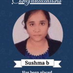 Celebration poster: ISM logo, 'Congratulations', portrait of Sushma B, and placement at Amantya Tech Pvt Ltd as AI&ML Developer.