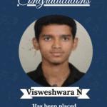 Congratulations banner featuring ISM University of Skills logo, a portrait of Visveshwara N, and text about placement at Birsa Tech Pvt Ltd as AI&ML Developer