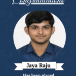 ISM University of Skills logo atop a navy congratulatory banner featuring Jaya Raju's portrait and the AI&ML Developer placement message.