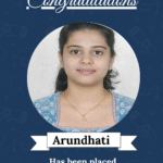 Poster announcing Arundhati's placement as Embedded Designer; includes ISM logo, 'Congratulations' heading, and her portrait.