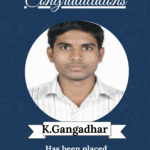 Congratulatory poster featuring the ISM logo and portrait of K. Gangadhar, celebrating a placement as Embedded Designer at Sparr Electronics Ltd.